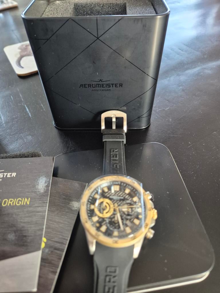 Aeromeister Siliconenband Goud/Zilver/Zwart - Nieuw!, Sieraden, Tassen en Uiterlijk, Horloges | Heren, Overige merken, Overige materialen