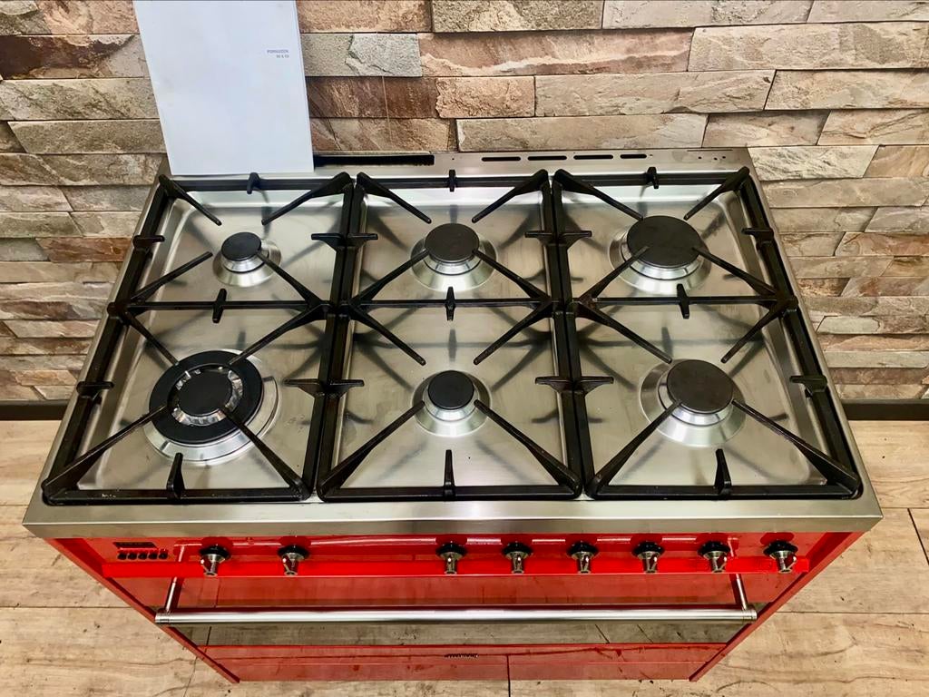 Luxe Ferrari rode Smeg Fornuis 6 pits 90 cm, 60 cm of meer, Fornello Esperta, Ophalen of Verzenden, Zo goed als nieuw