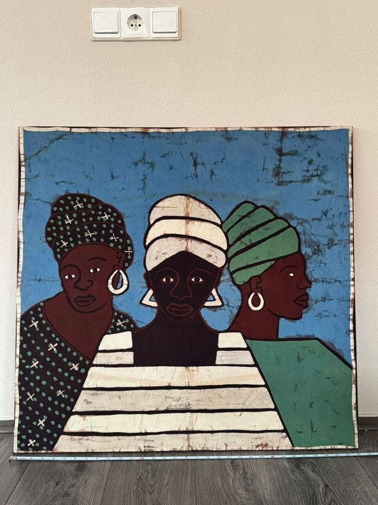 Groot vintage West Afrikaans batik doek, Ophalen