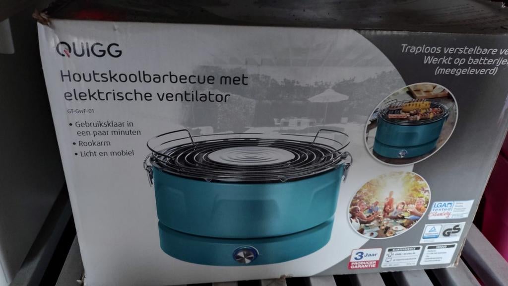Nieuwe Quigg houtskoolbarbecue met ventilator - 36cm, Ophalen, Nieuw, Quigg