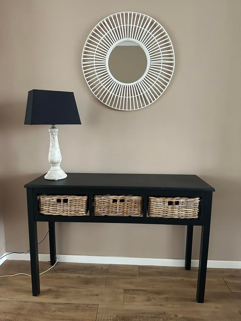 Side table met rieten mandjes MOET WEG, Ophalen, 50 tot 100 cm, Zo goed als nieuw, 25 tot 50 cm