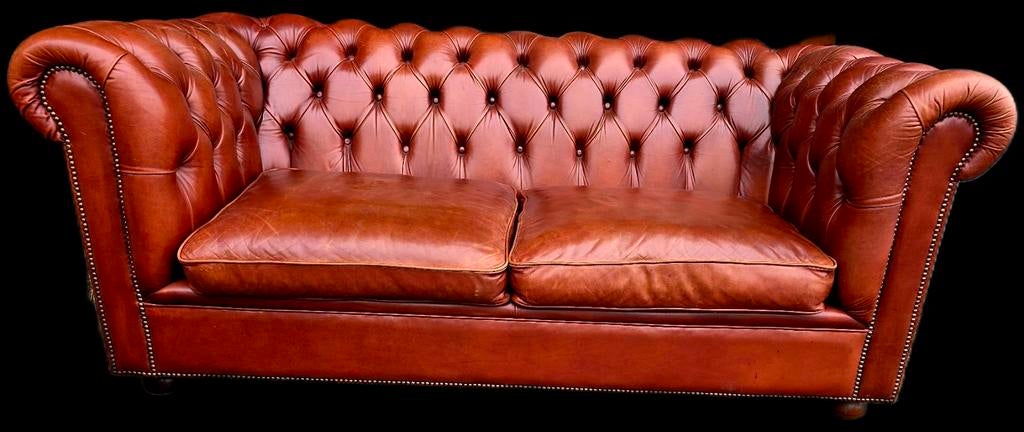 Chesterfield Bendic bank cognac leer + GRATIS BEZORGING, Huis en Inrichting, Banken | Bankstellen, Gebruikt, 150 tot 200 cm, Onbekend