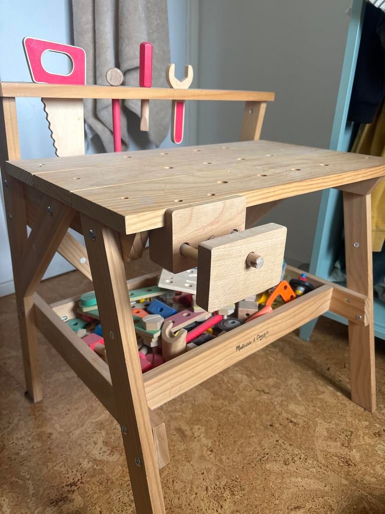 Houten Bouwtafel met Bouwmateriaal en Tekeningen, Ophalen, Zo goed als nieuw, Bouwen