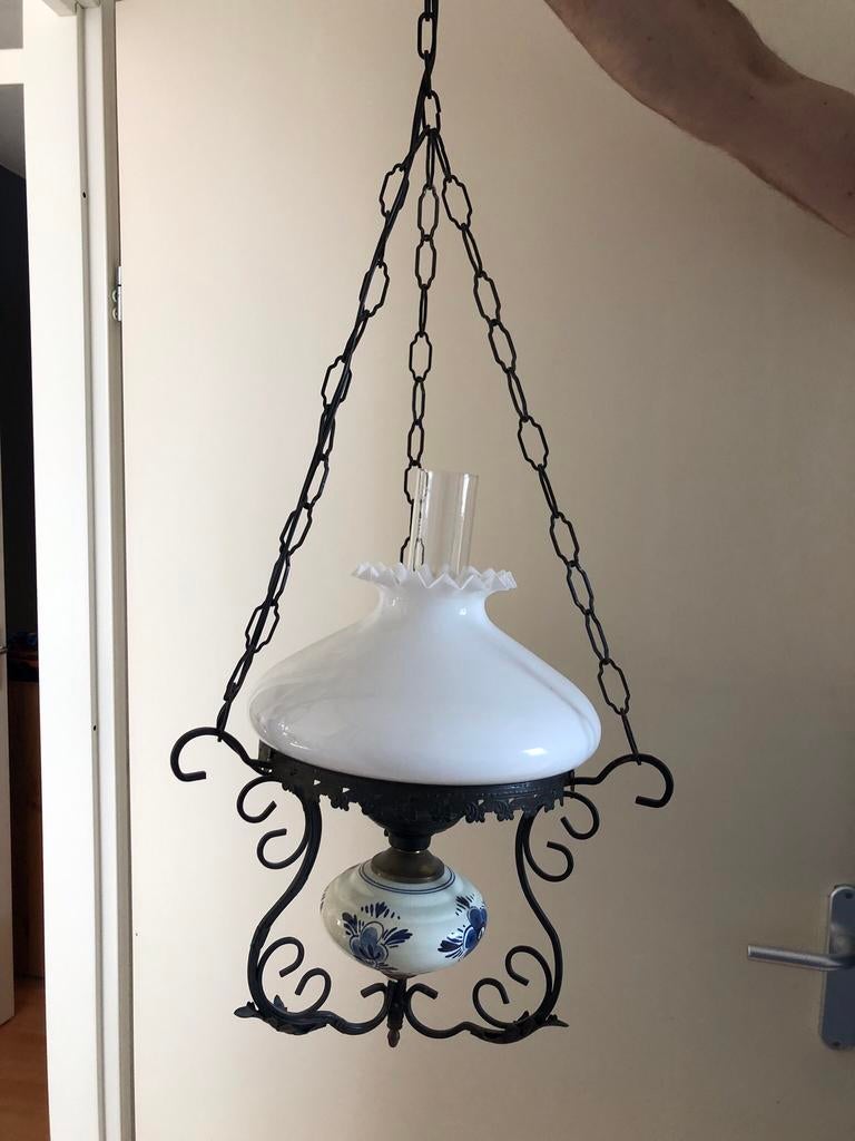 Antieke hanglamp, Gebruikt, 50 tot 75 cm, Glas, Antiek