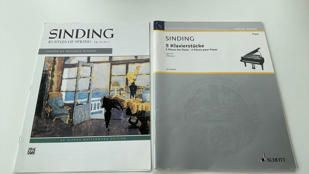 2 pianoboeken Sinding,5 klavierstucke,rustless of spring, Muziek en Instrumenten, Bladmuziek, Ophalen of Verzenden, Zo goed als nieuw