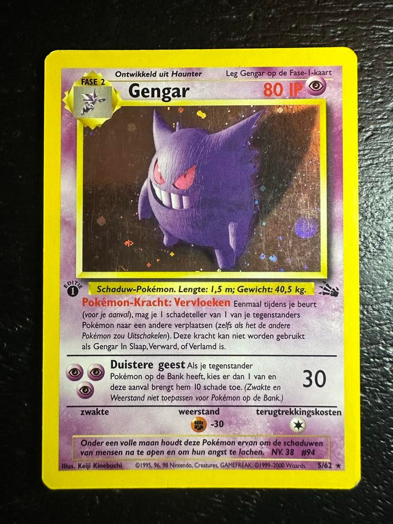 Gengar Holo 1st Edition Fossil Pokémon Kaart (Nederlands), Ophalen of Verzenden, Gebruikt, Losse kaart, Foil