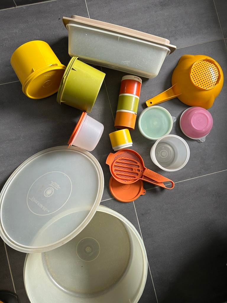 Vintage Tupperware verzameling, Huis en Inrichting, Keuken | Tupperware, Gebruikt, Overige typen, Geel, Ophalen of Verzenden