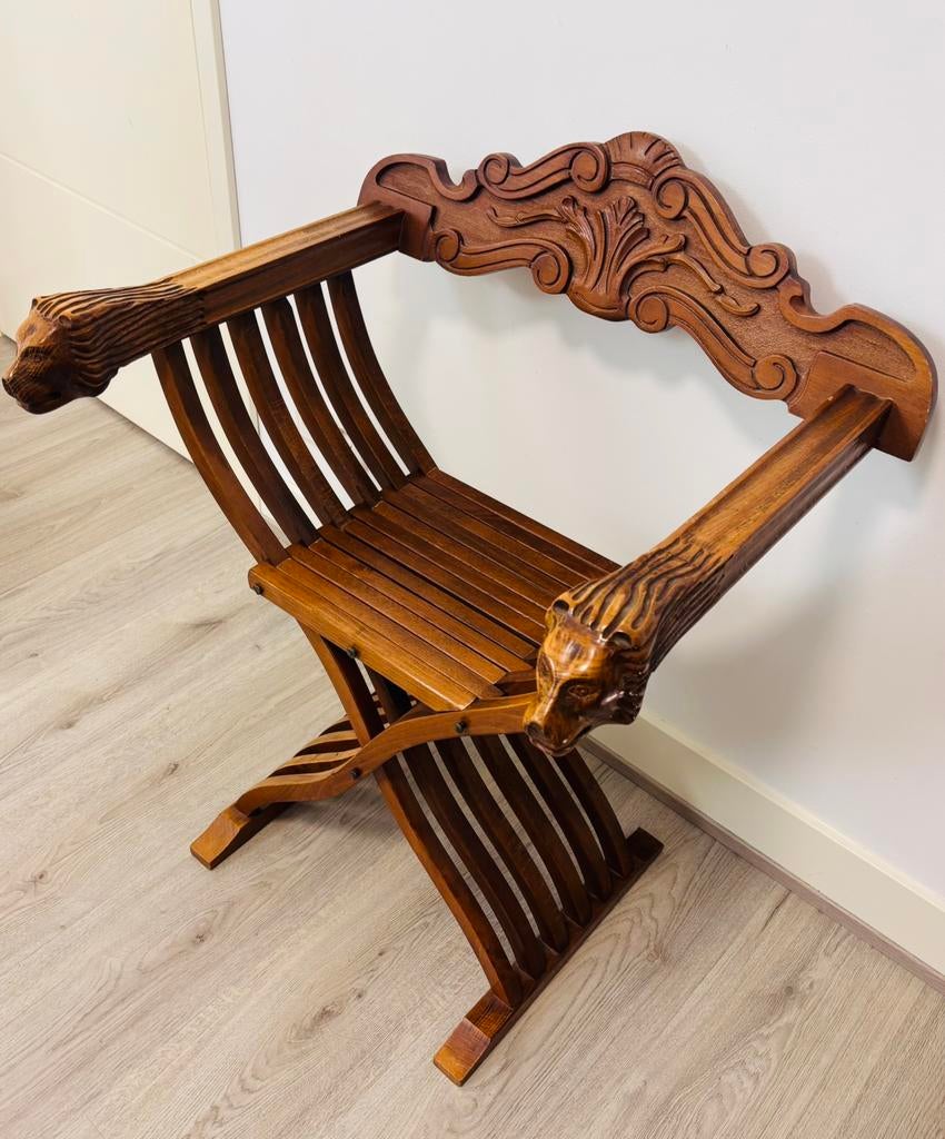 Italiaanse opvouwbare” Savonarola” stoel, Antiek en Kunst, Antiek | Meubels | Stoelen en Banken, Ophalen of Verzenden