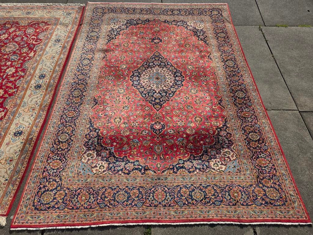 Vintage handgeknoopt perzisch tapijt kashan 414x294, Info@SlatsAntiek.nl, Perzisch, 200 cm of meer, Ophalen of Verzenden