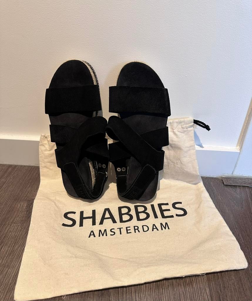 Shabbies sandalen zwart suede maat 37, Zwart, Zo goed als nieuw, Sandalen of Muiltjes, Ophalen of Verzenden