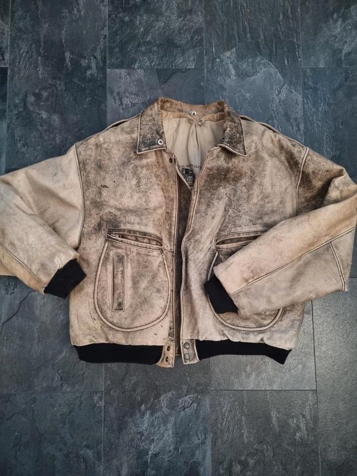 Vintage Buffalo Rarities Leren Bomber Jack - Maat M/L, Kleding | Heren, Jassen | Winter, Ophalen of Verzenden, Gedragen, Bruin