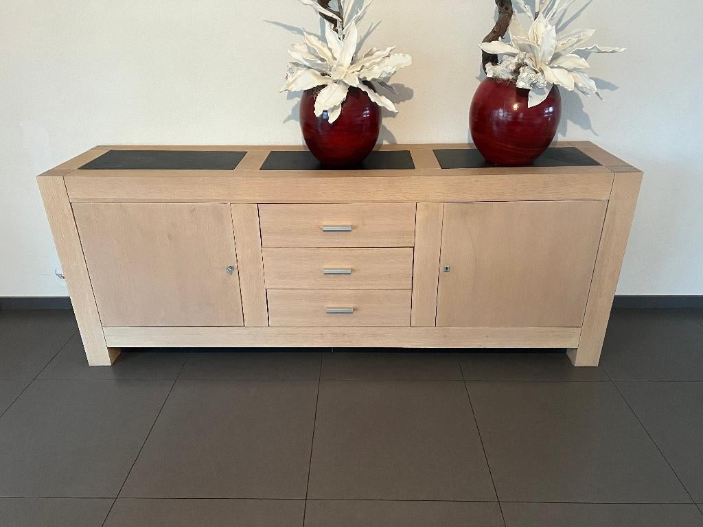 Dressoir (3x lade, 2x deur) whitewash met leisteen, Ophalen, Gebruikt, Met deur(en), Eikenhout