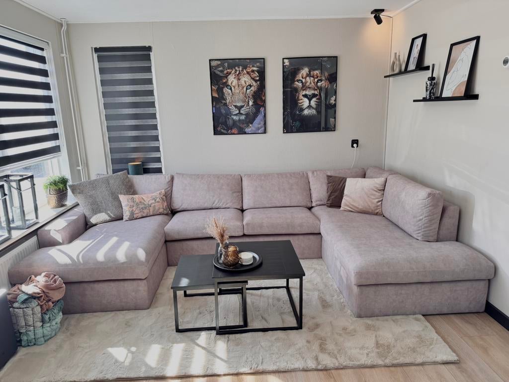 U-bank taupe, Huis en Inrichting, Ophalen, Hoekbank, 300 cm of meer, Zo goed als nieuw