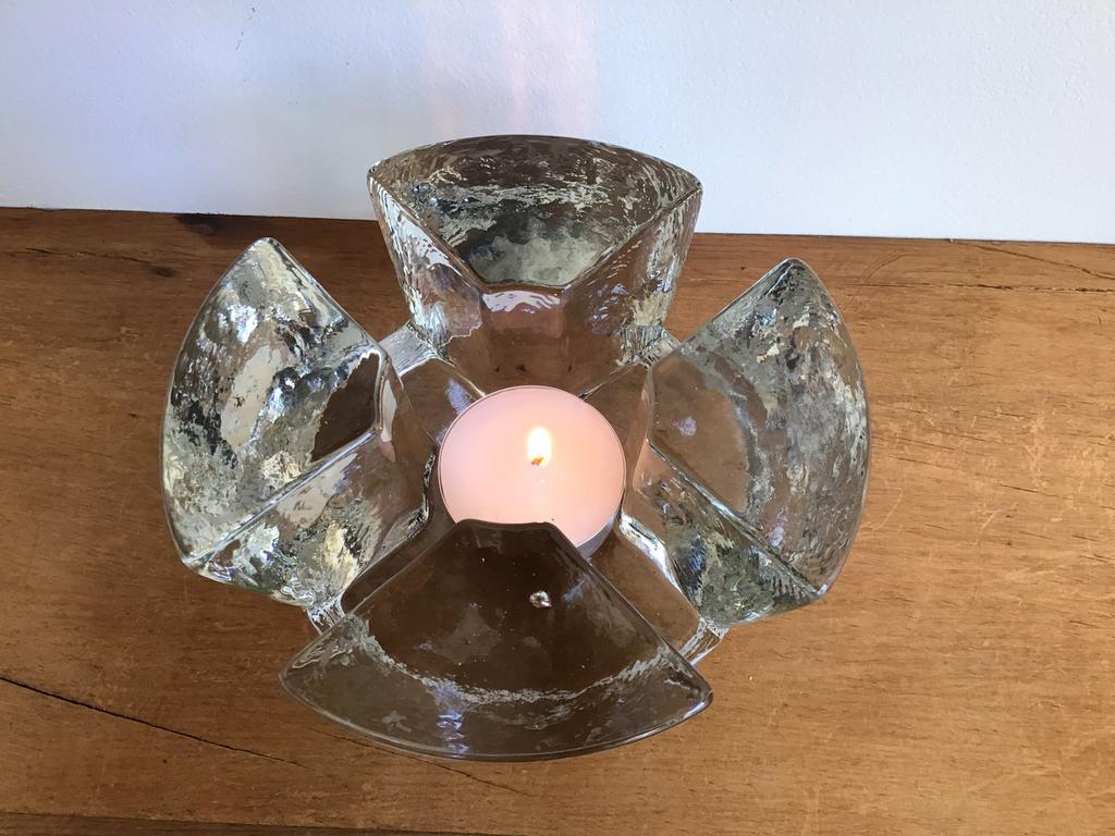 Glazen vintage theelichtje warmhouder dik glas  Leonardo, Ophalen of Verzenden