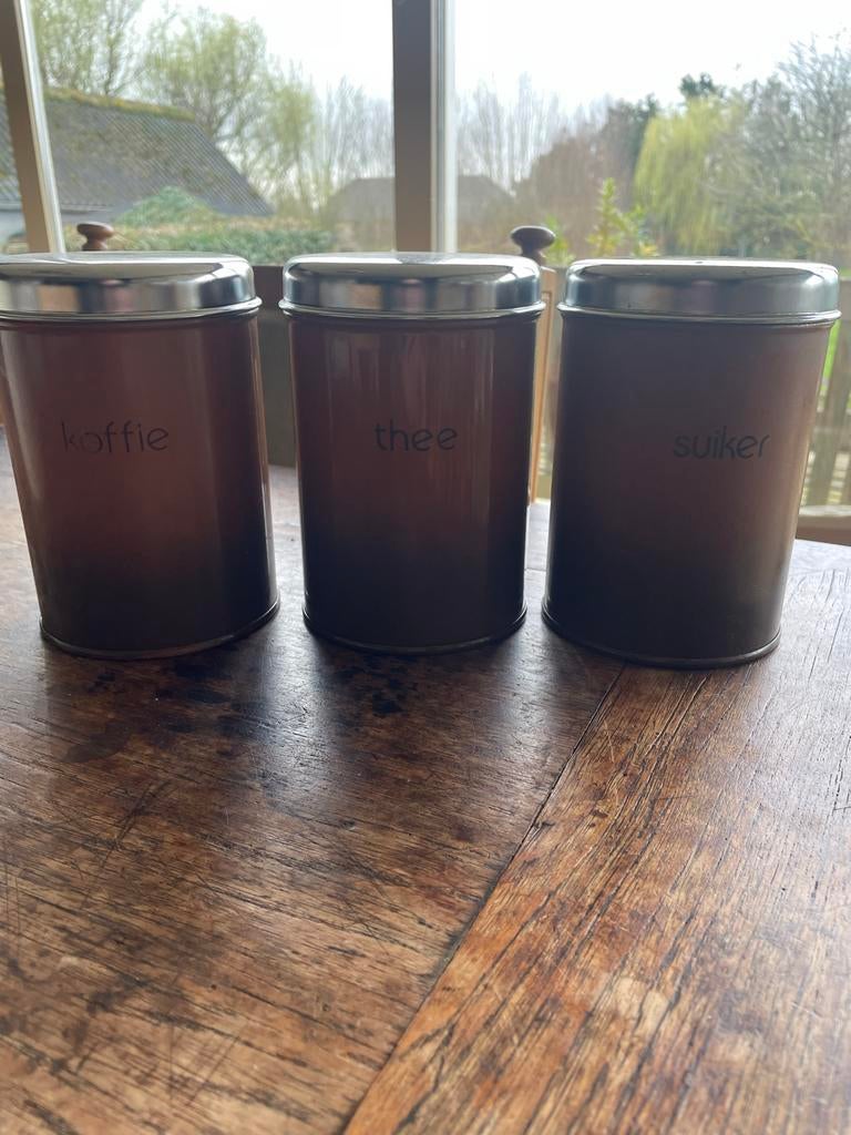 Vintage voorraadbussen Brabantia Bruin Koffie Thee Suiker, Antiek en Kunst, Ophalen of Verzenden