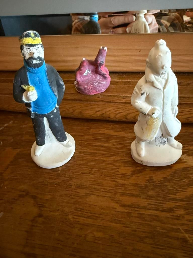 Vintage Gipsen Beeldjes - Man met Vogel & Witte Figuur, Ophalen of Verzenden, Zo goed als nieuw, Mens