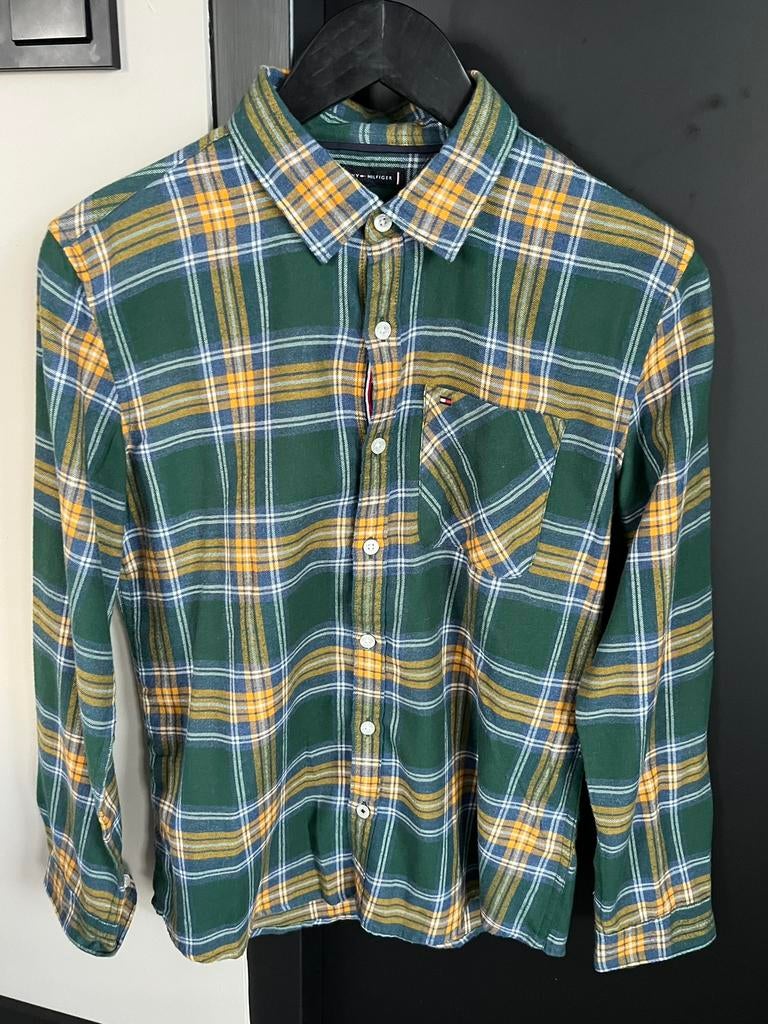 Tommy Hilfiger ruit blouse groen geel blauw 164, Ophalen of Verzenden, Zo goed als nieuw, Jongen, Overhemd of Blouse