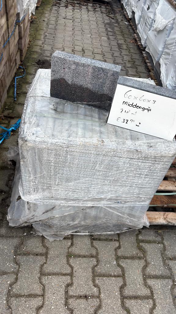 Tuintegel Middengrijs 60x60x3 218m2, Keramiek, Nieuw, Ophalen of Verzenden, 10 m² of meer