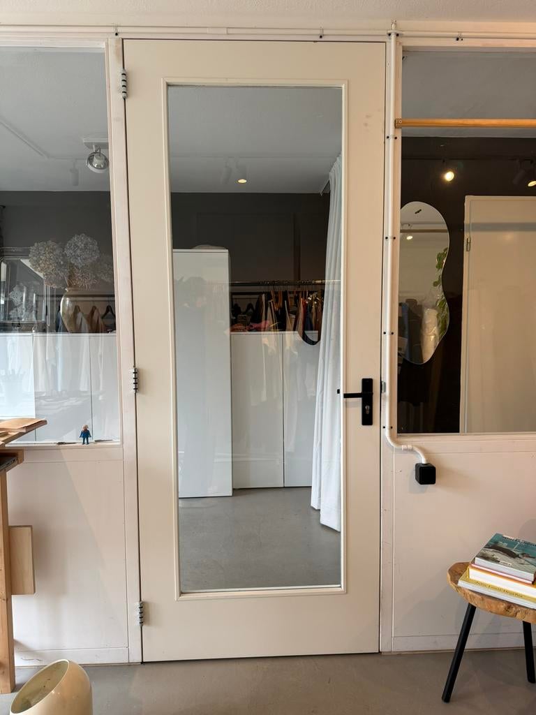 Hoge houten binnendeur met glas, Ophalen, 80 tot 100 cm, 215 cm of meer, Binnendeur