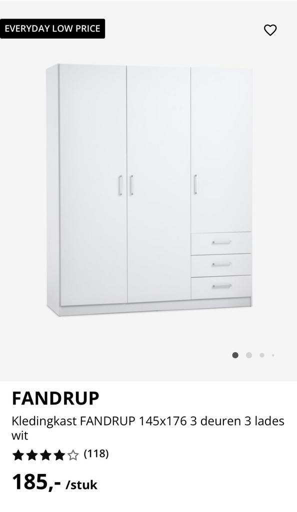 Fandrup - JYSK - Kledingkast - Wit, Huis en Inrichting, 100 tot 150 cm, Zo goed als nieuw, Modern, 150 tot 200 cm