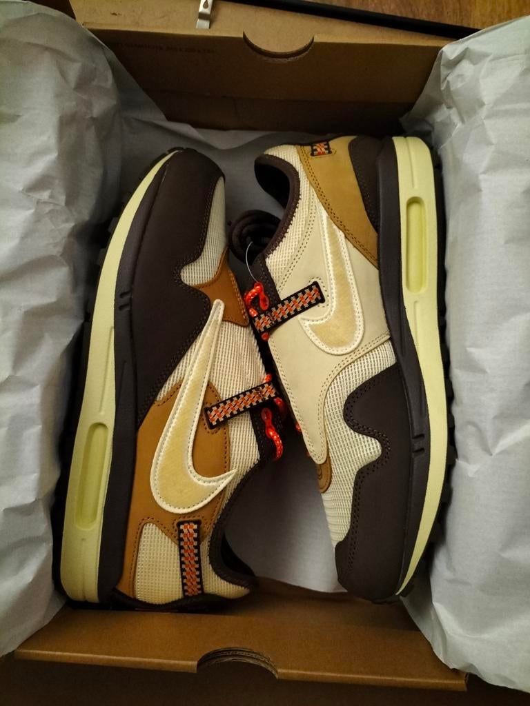 Nike air max 1 x TravisScott cactus jack baroquebrown EU45.5, Bruin, Nieuw, Ophalen of Verzenden, Nike x Travis Scott