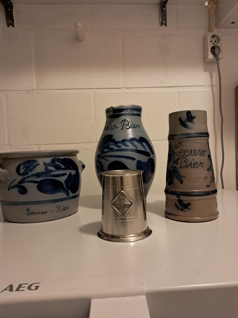 2 Aardewerk kruiken 1  pot en stalen bierpul vd Leeuw bier, Ophalen of Verzenden