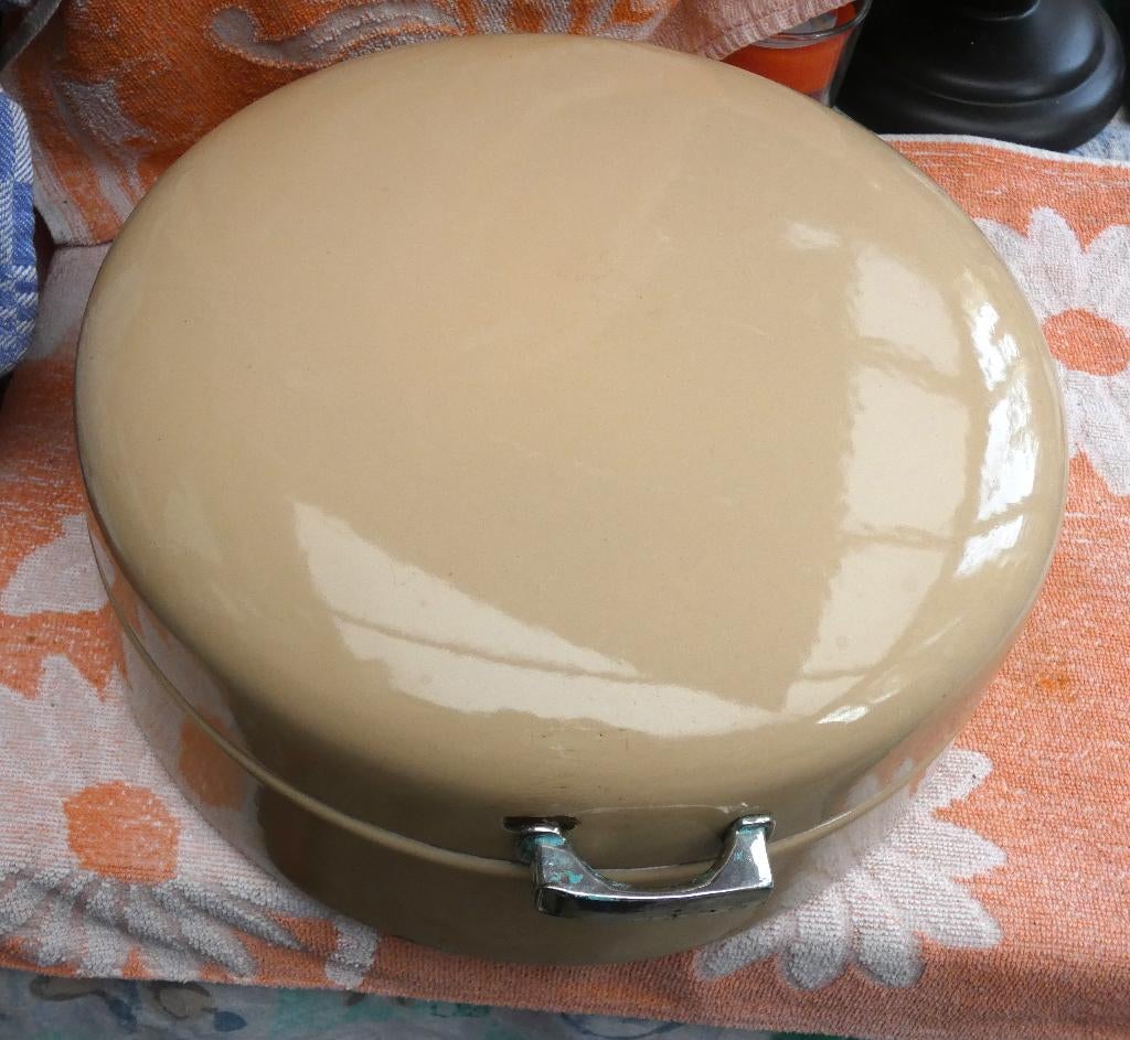 oude emaille broodtrommel/ ronde brooddoos email, Antiek en Kunst, Ophalen of Verzenden