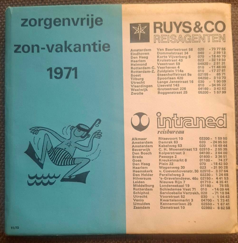 Zorgenvrije zon vakantie 1972  ruys&co reisagenten 7" single, Ophalen of Verzenden, Gebruikt, Overige formaten