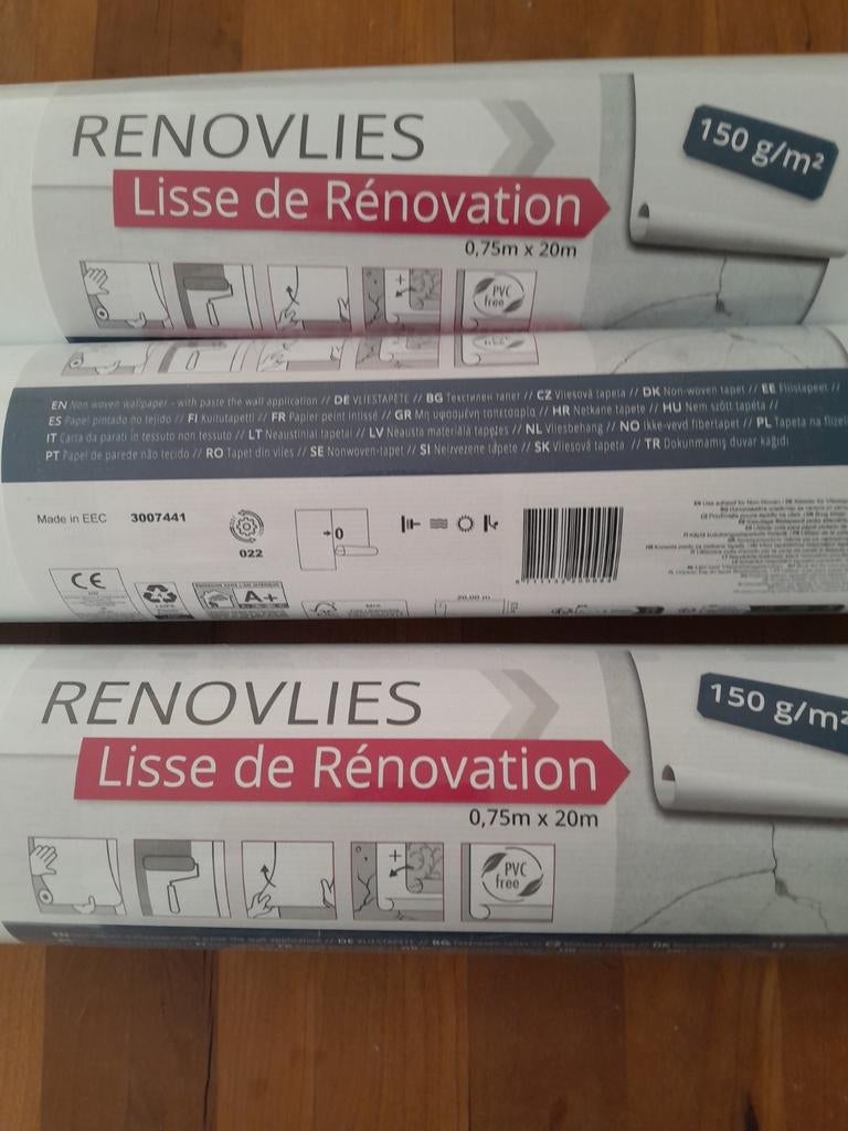 3 rollen Renovlies behang 150 gram - 60 meter totaal, Huis en Inrichting, Stoffering | Behang, Ophalen, 50 tot 75 m², Wit, Renovlies