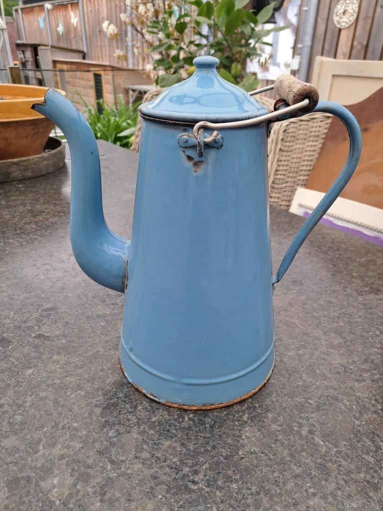 Grote Deens blauwe emaille koffiekan, Antiek en Kunst, Antiek | Emaille, Ophalen of Verzenden