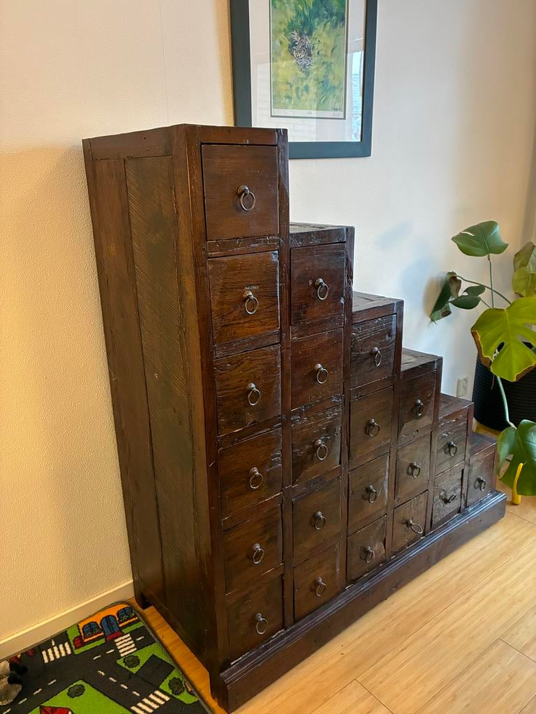 houten ladekast / trapkast met veel lades – Aziatische stijl, Antiek en Kunst, Antiek | Meubels | Kasten, Ophalen