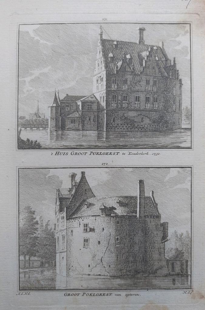 271-272 / Huis Groot Poelgeest Kouderkerk Gravure 18e eeuw, Ophalen of Verzenden
