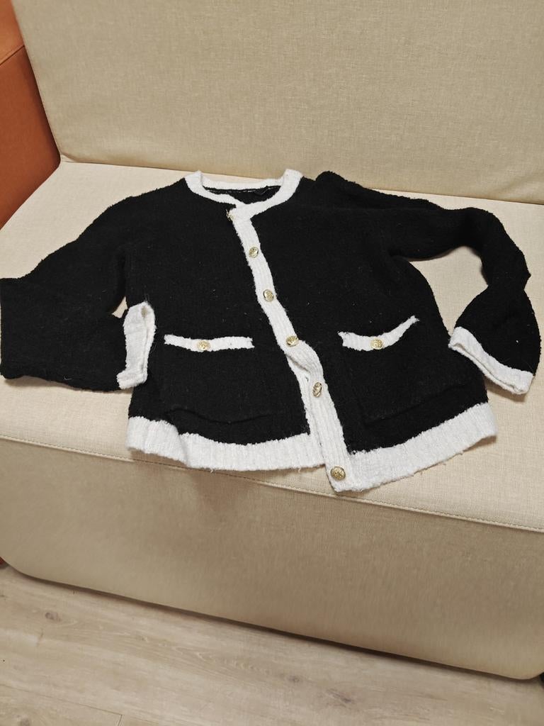 Zwart-wit vest met gouden knopen - Maat M, Zwart, Ladies Fashion, Zo goed als nieuw, Ophalen