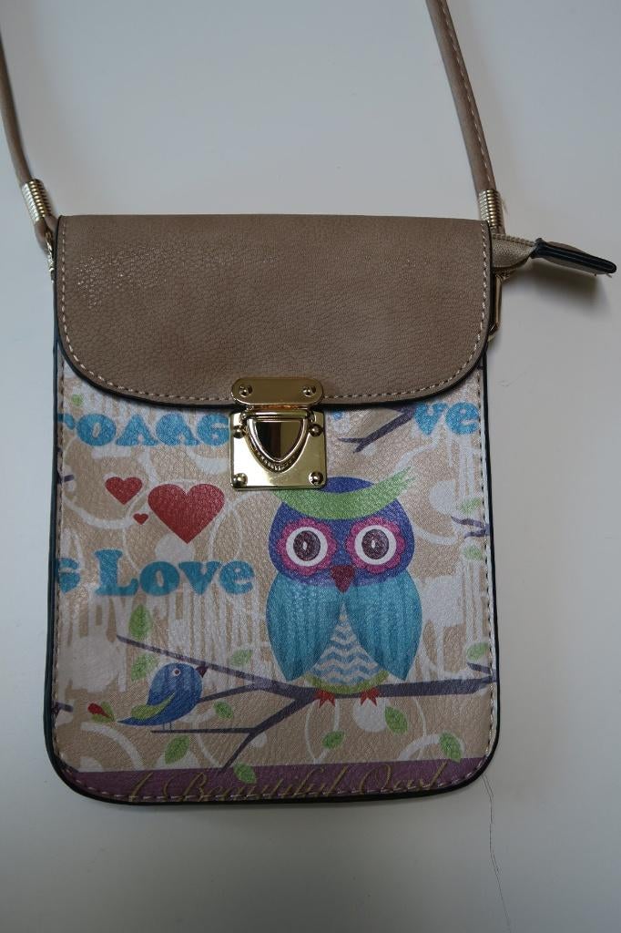 Handtasje schoudertas zandkleur met uiltje Nieuw, Ophalen of Verzenden, Nieuw, Beige