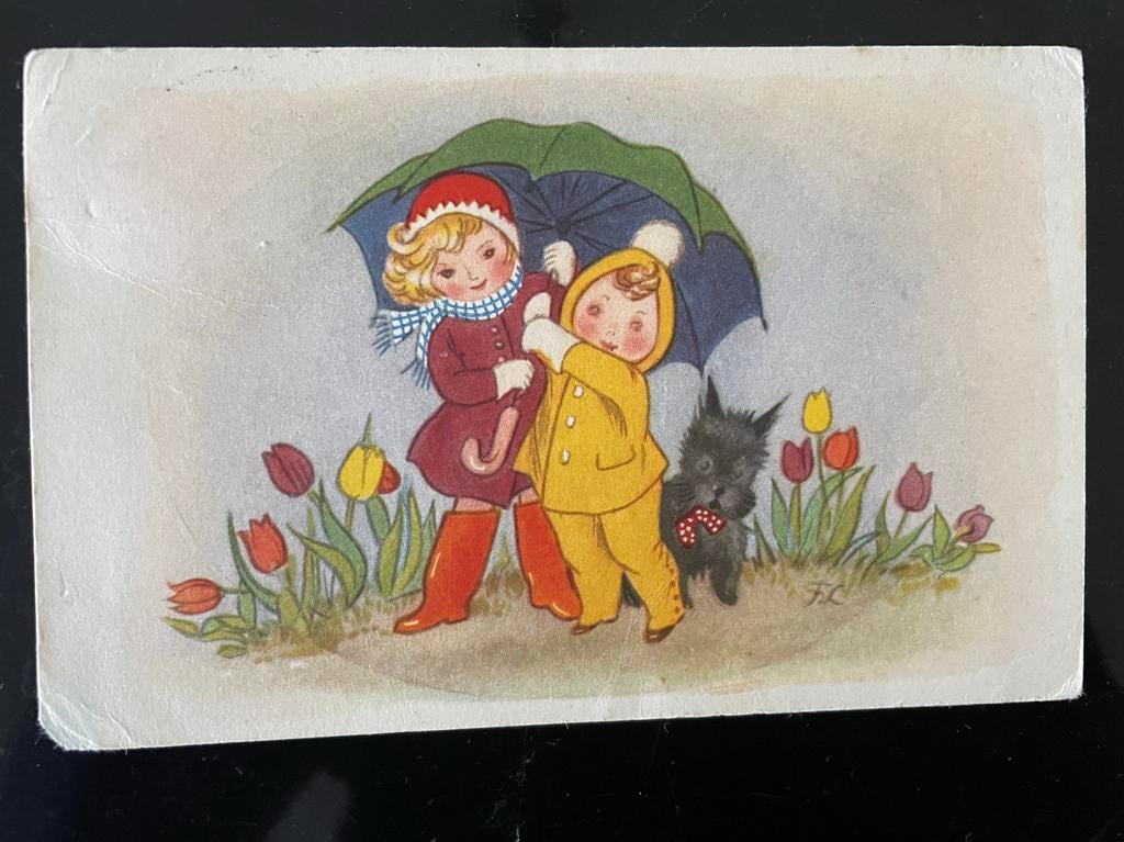 FRÉ COHEN - meisjes onder paraplu, Verzamelen, Ophalen of Verzenden, Gelopen