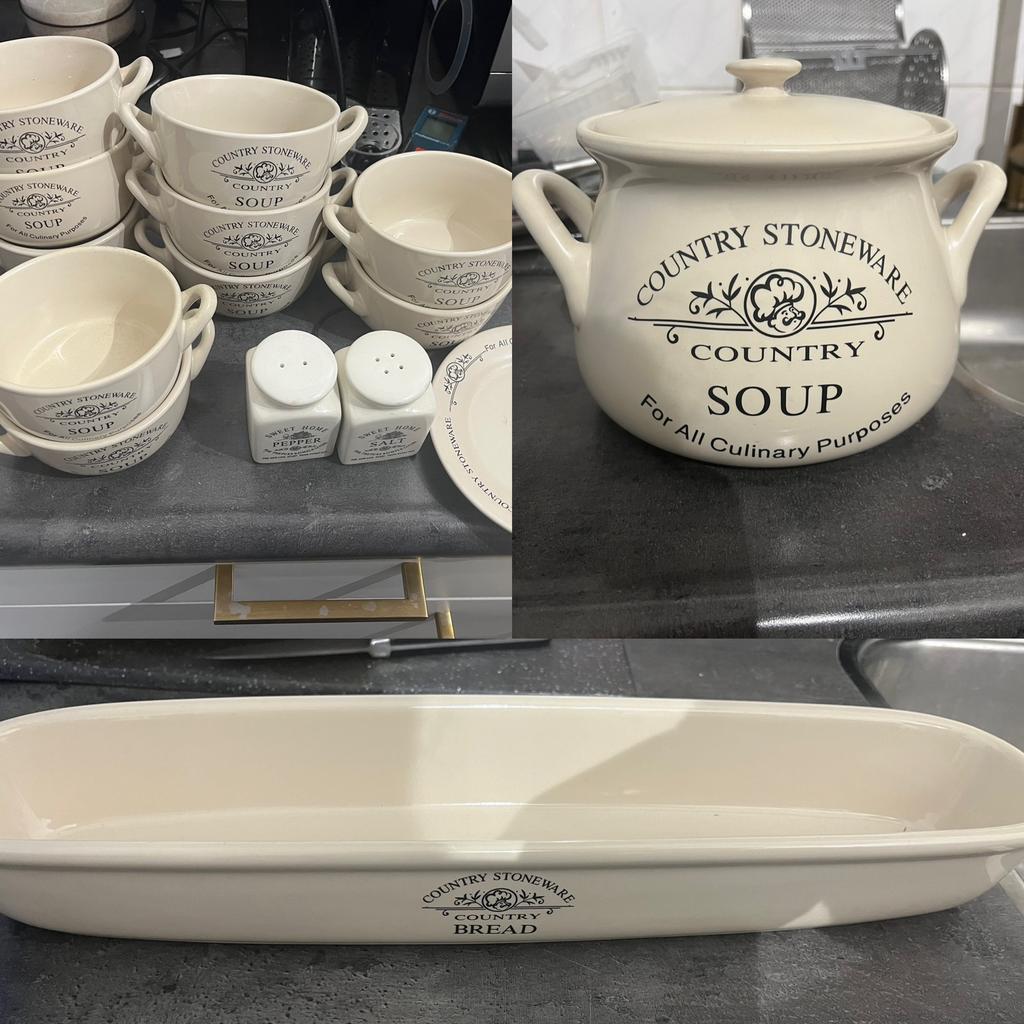 Country stoneware soep servies, Ophalen