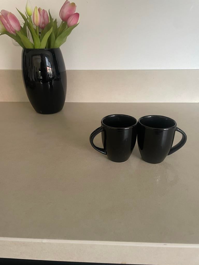 Zwarte stenen mokken, Ophalen of Verzenden, Zo goed als nieuw, Effen, Kop(pen) en/of Schotel(s)