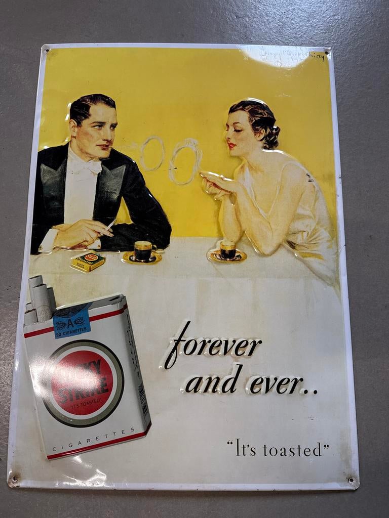 Vintage Lucky Strike Reclamebord - "Forever and Ever", Ophalen of Verzenden, Gebruikt, Reclamebord