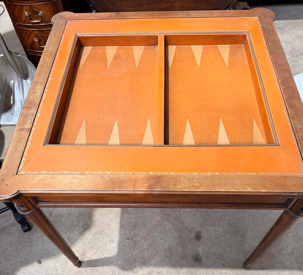 Antieke kaarttafel met blackgammon en leer ingelegd, Ophalen