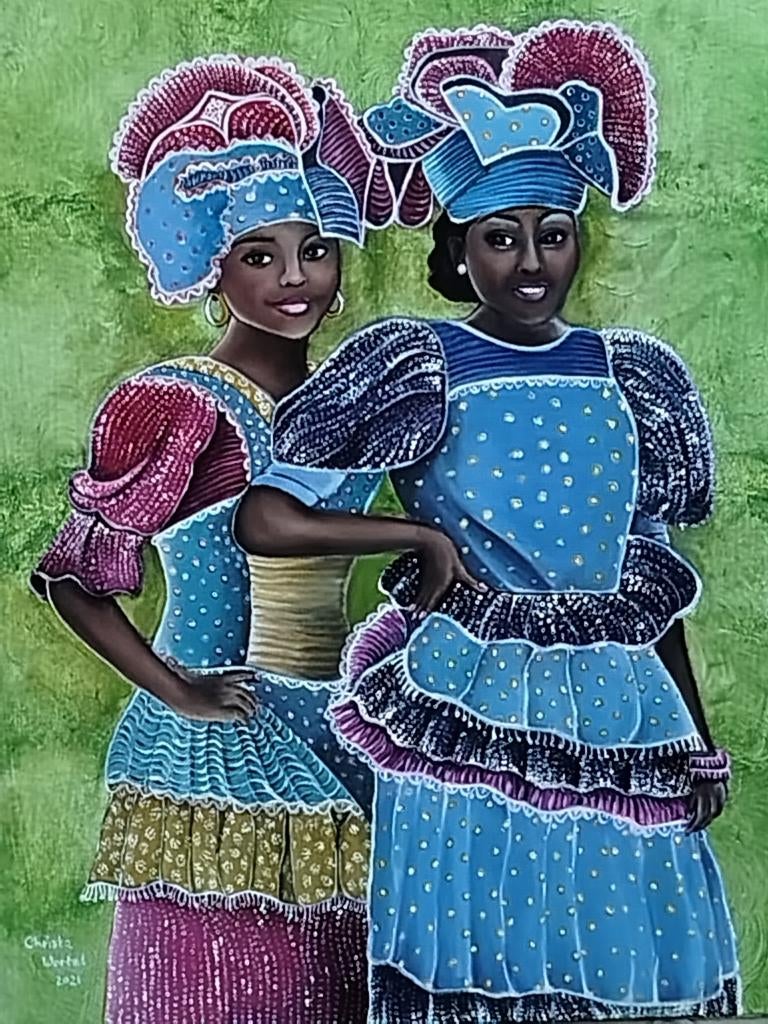 Schilderij van twee vrouwen uit Curaçao, Antiek en Kunst, Ophalen