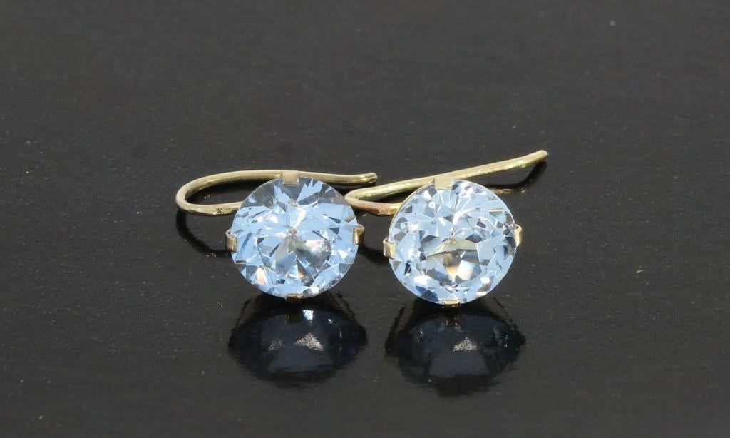 Blauwe topaas 14k gouden oorbellen dames edelsteen vintage