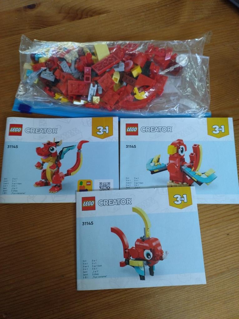 LEGO Creator 3in1 Papegaai, Draak, Vis (31145), Lego, Compleet, Ophalen of Verzenden, Zo goed als nieuw