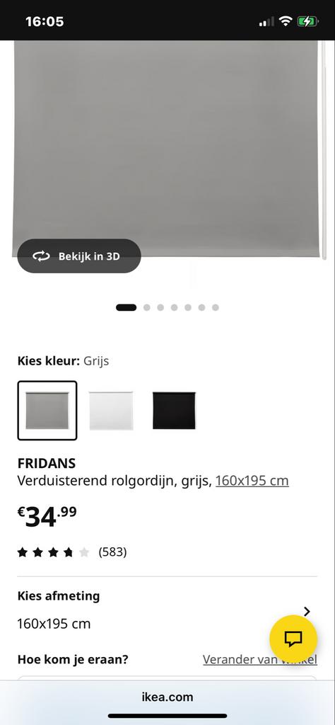 IKEA Fridans Rolgordijn 160x195 cm - Nieuw in verpakking, Ophalen, Nieuw, Grijs, 150 tot 200 cm