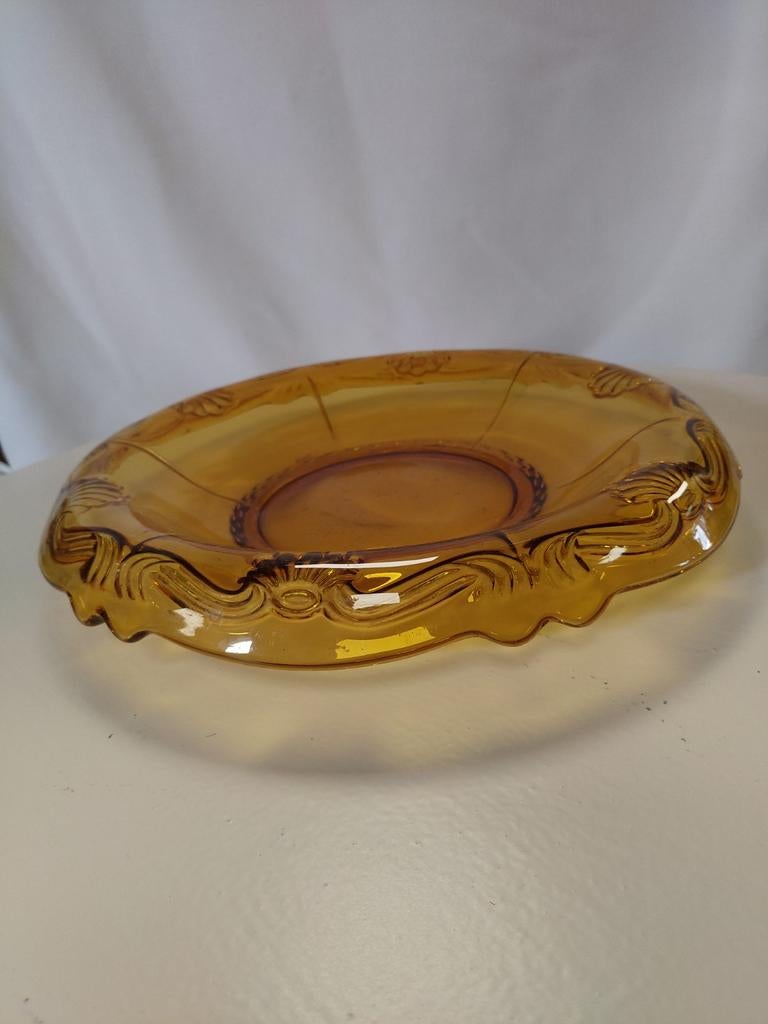 Glazen schaal in amberkleur, Ophalen of Verzenden