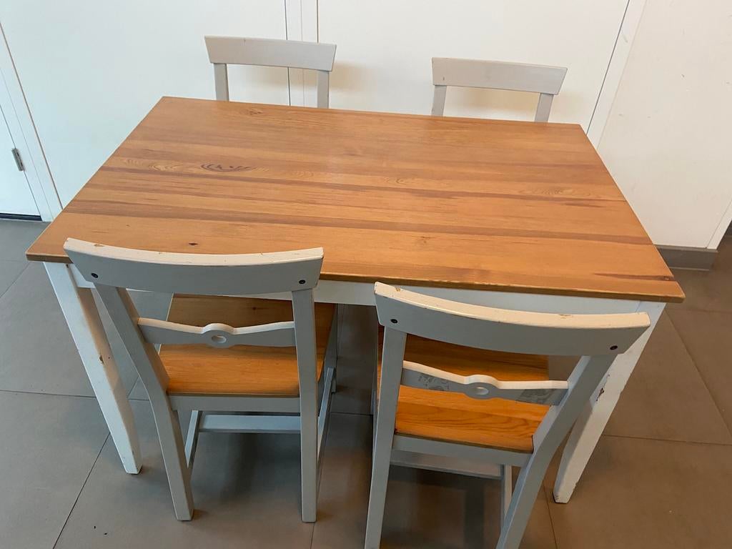 Mooie landelijke eettafel met 4 stoelen keukentafel, Ophalen of Verzenden