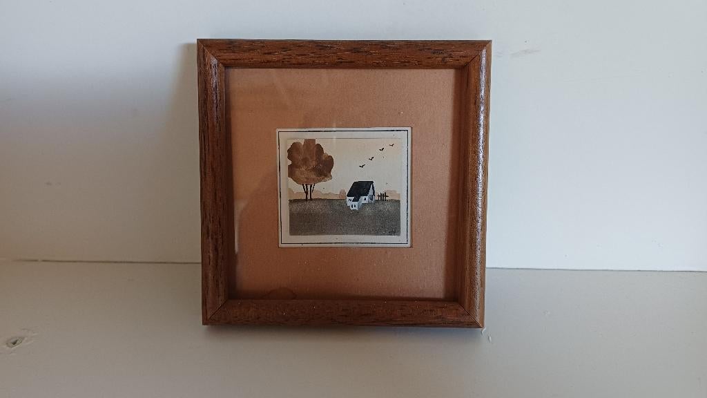 Klein schilderijtje in lijst met handtekening, Ophalen, Minder dan 50 cm, Schilderij, Minder dan 50 cm