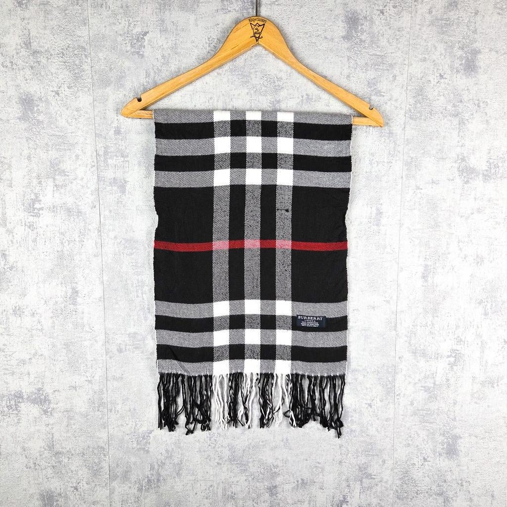 Burberry London 100% Kasjmier Sjaal Zwart Wit Geruit, Maat 38/40 (M), Burberry, Verzenden, Zo goed als nieuw