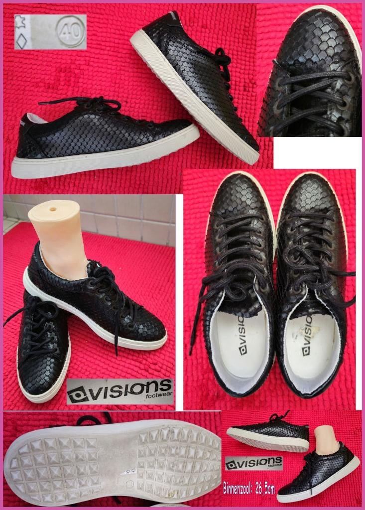 VISIONS zwarte echt leren gympen maat 40 zgan, Zwart, Ophalen of Verzenden, VISIONS, Sneakers of Gympen