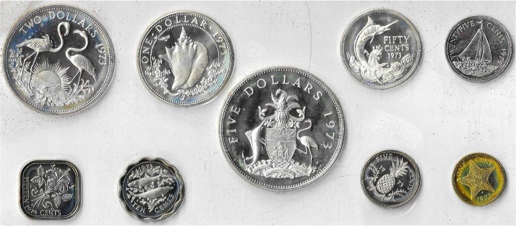 Bahamas proofset 1973 9 munten zilver proof, Postzegels en Munten, Ophalen of Verzenden, Noord-Amerika, Setje, Zilver