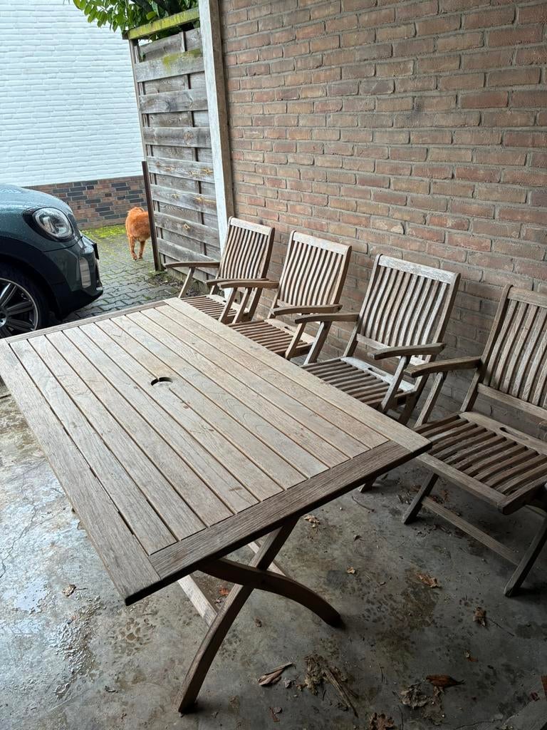 Gloster teakhouten tuinset, Tuin en Terras, Ophalen of Verzenden, Zo goed als nieuw, Teakhout, Stoel